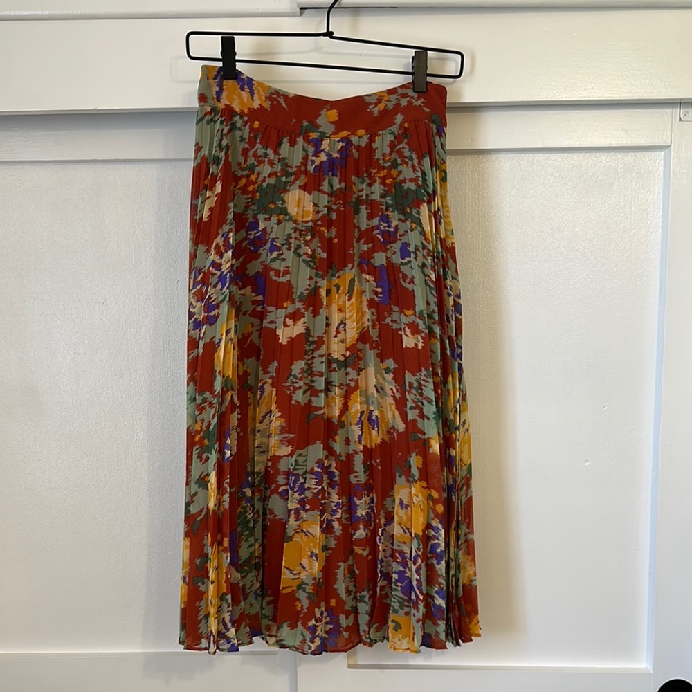 Sezane Floral Pleated Midi Skirt